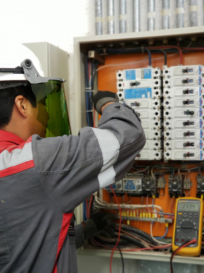 Technician checking equipment with a gauge